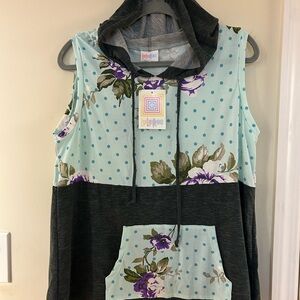 LuLaRoe Purple Floral and Blue Polka Dot Hoodie